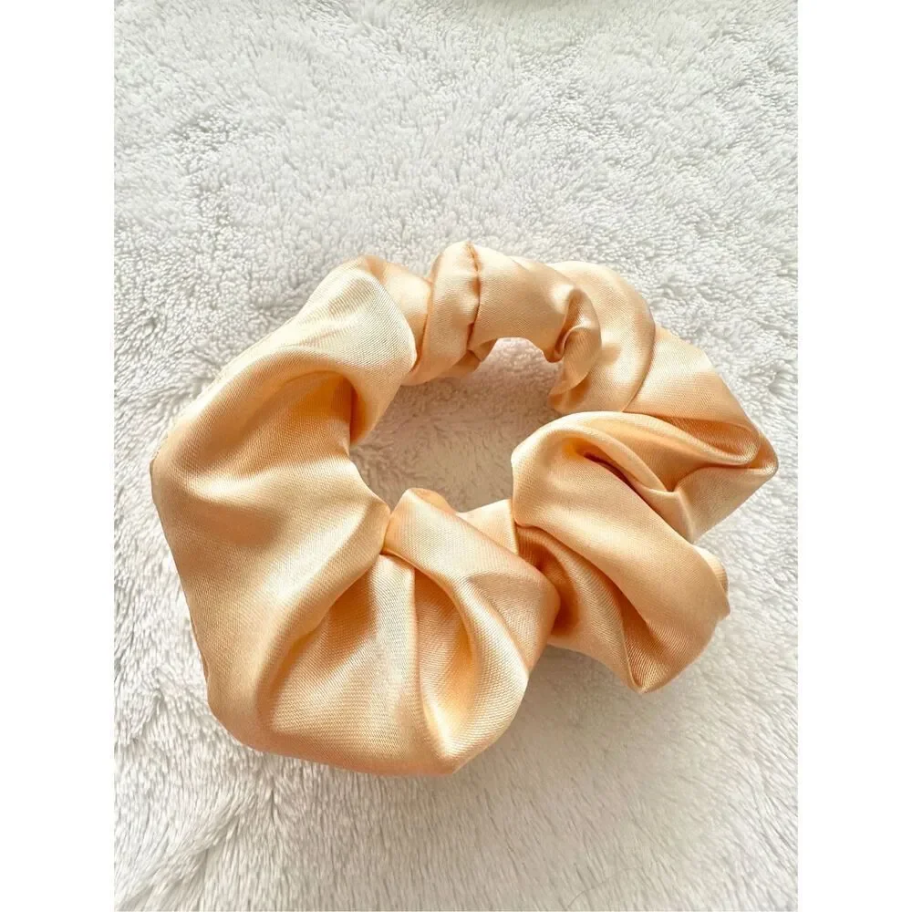 Light golden white color satin hair scrunchie